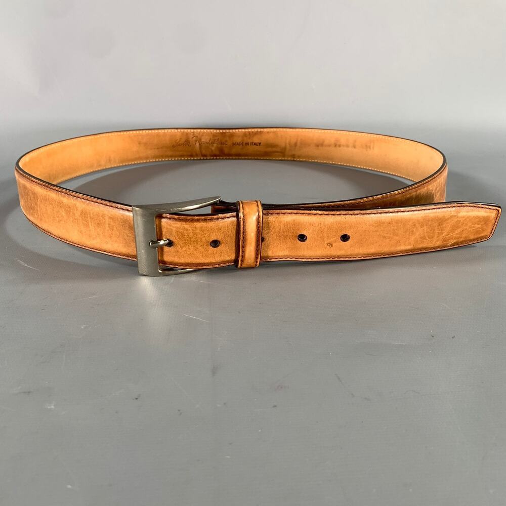 SUTOR MANTELLASSI Size 38 Camel Distressed Leather Belt